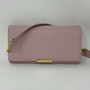 TED BAKER Shazder Pebbled Pink Leather Wallet Clutch Gold Chain Crossbody